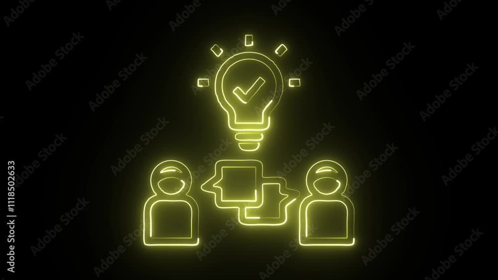 glowing neon understanding icon isolated on black background. HD video motion graphic animation glowing neon understanding icon isolated on black background. HD video motion graphic animation