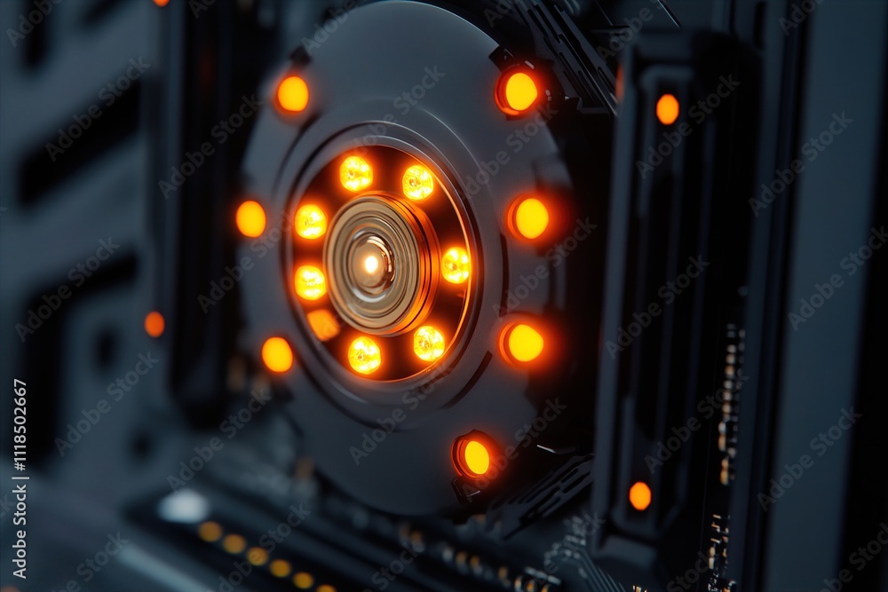 Concept CPU microchip for ai and data network. Close-up view of modern chip gpu card with neon lights Concept CPU microchip for ai and data network. Close-up view of modern chip gpu card with neon lights