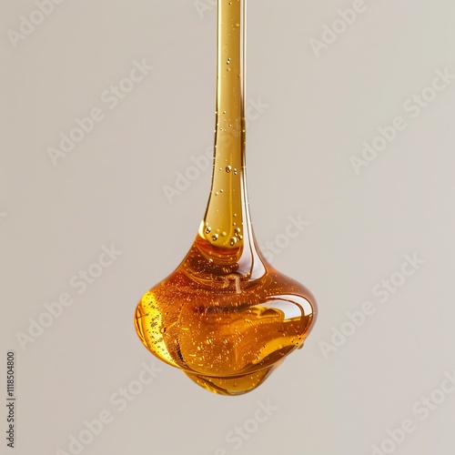 Dripping liquid honey syrup drop isolated on white background photo