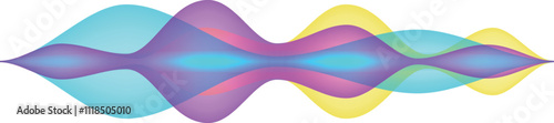 Colorful overlapping sound waves are creating a vibrant and dynamic visual representation of a digital audio signal, symbolizing music, sound design, or audio technology