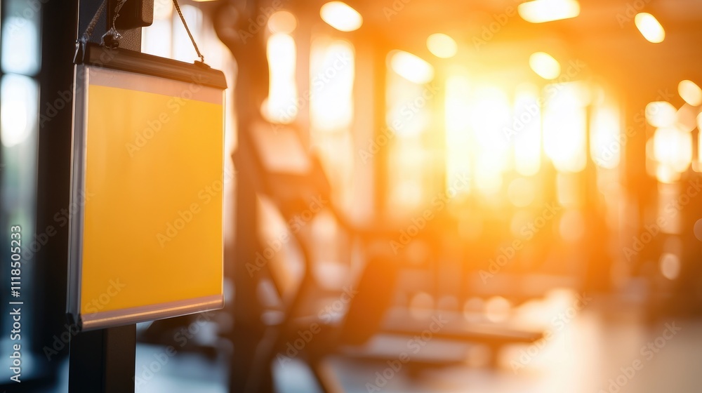 Bright Signage in Modern Gym with Warm Sunlight Atmosphere Bright Signage in Modern Gym with Warm Sunlight Atmosphere
