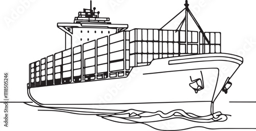 Line Drawing of Cargo Ship Symbolizing International Transport and Global Trade