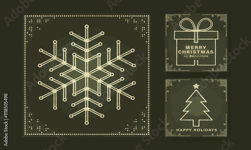 Elegant holiday cards snowflake on dark green background vector art, easily editable.