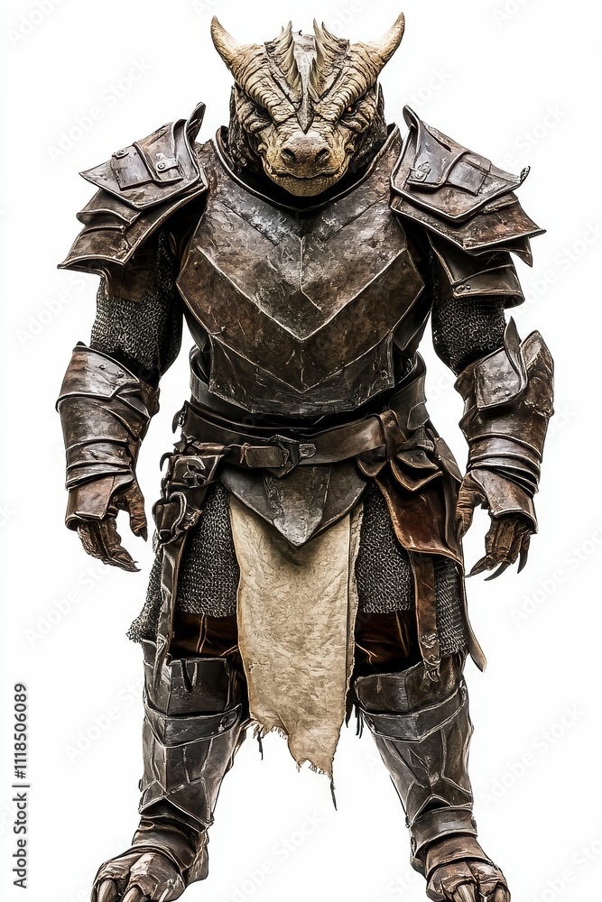 Reptilian creature, armored, fantasy figure. Reptilian creature, armored, fantasy figure.