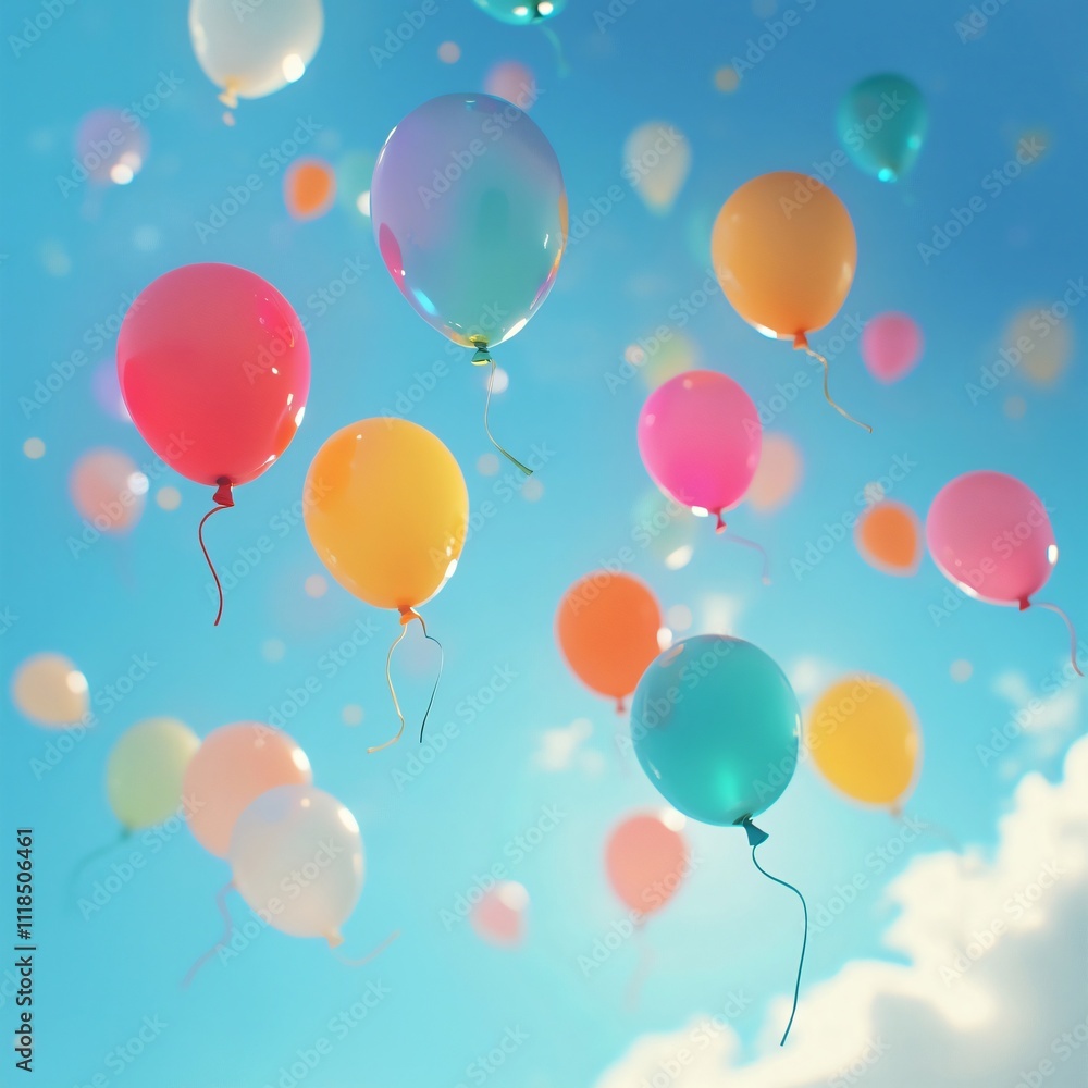 Vibrant Colorful Balloons Dancing in a Serene Sky, A Joyful Digital Art Rendering of Translucent Balloons with High-Contrast Colors and Subtle Gradient Transitions Vibrant Colorful Balloons Dancing in a Serene Sky, A Joyful Digital Art Rendering of Translucent Balloons with High-Contrast Colors and Subtle Gradient Transitions