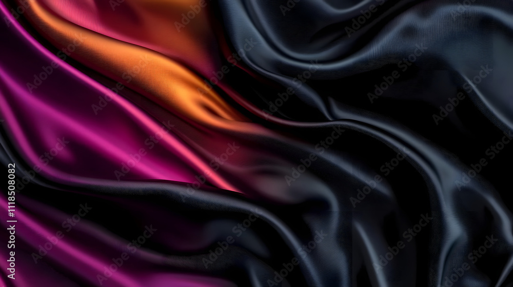 Fototapeta premium Silk fabric, abstract wavy black satin fabric background.&nbsp;