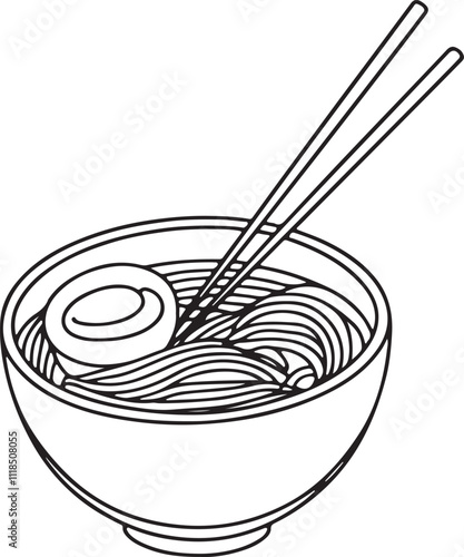 Minimalist Line Drawing of Ramen Bowl with Chopsticks Delicious Asian Cuisine Design on White Background