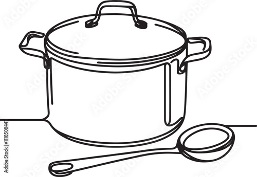 Line Drawing of a Big Pan on White Background - Simple and Elegant Art