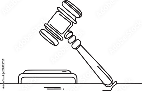 Minimalist Line Drawing of a Gavel Symbolizing Judicial Power on White Background