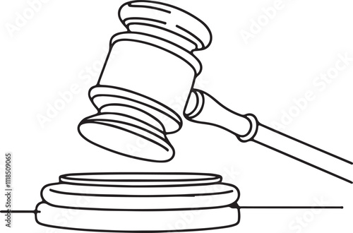 Minimalist Line Drawing of a Gavel Symbolizing Judicial Power on White Background
