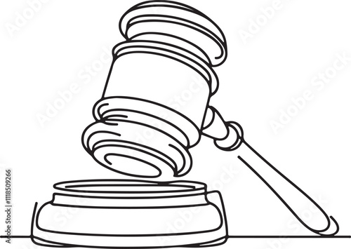 Minimalist Line Drawing of a Gavel Symbolizing Judicial Power on White Background