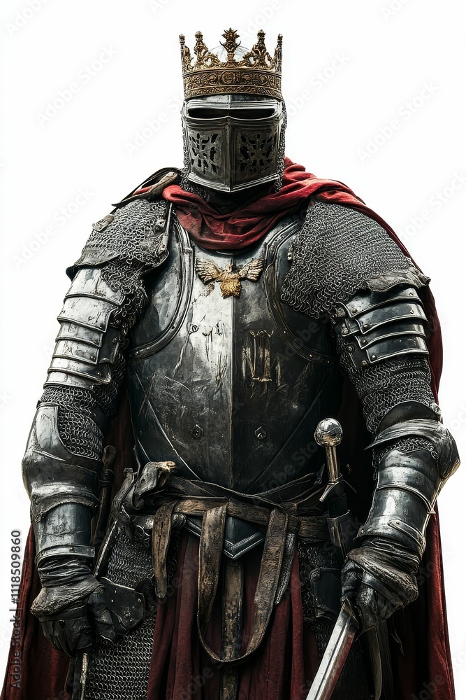 Medieval king, armored, crowned, sword. Medieval king, armored, crowned, sword.