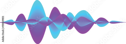 Colorful sound waves are vibrating and creating a dynamic visual representation of audio signal, music waveforms, or digital studio equalizer, set against a clean white background