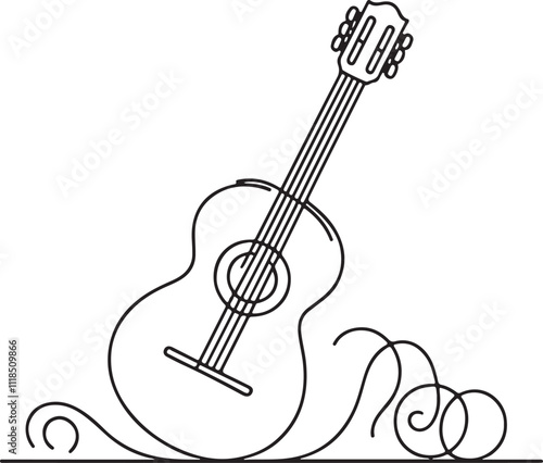 Minimalist Line Drawing of Classic Guitar Design on White Background