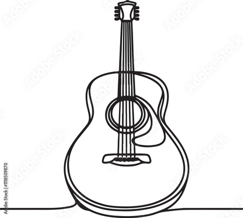 Minimalist Line Drawing of Classic Guitar Design on White Background