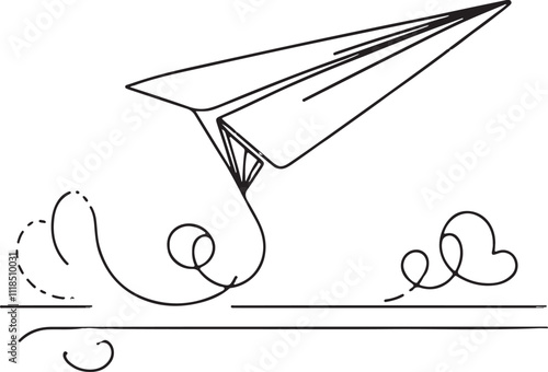 Minimalist Line Drawing of Paper Plane Craft on White Background – Simple and Elegant Art