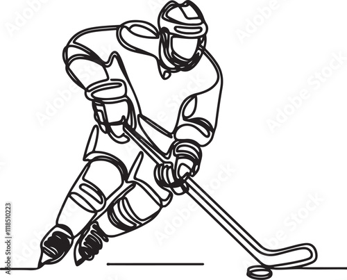 Minimalist Line Art of Ice Hockey Player with Helmet on White Background