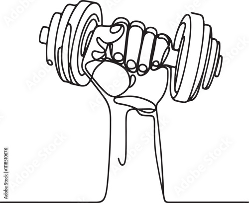 Minimalist Line Drawing of Hand Holding Dumbbell on White Background - Simple Fitness Art