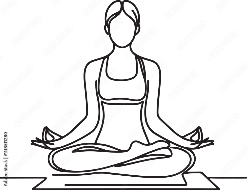 Minimalist Line Art of a Woman Meditating and Doing Yoga – Fitness and Wellness Illustration on White Background Minimalist Line Art of a Woman Meditating and Doing Yoga – Fitness and Wellness Illustration on White Background