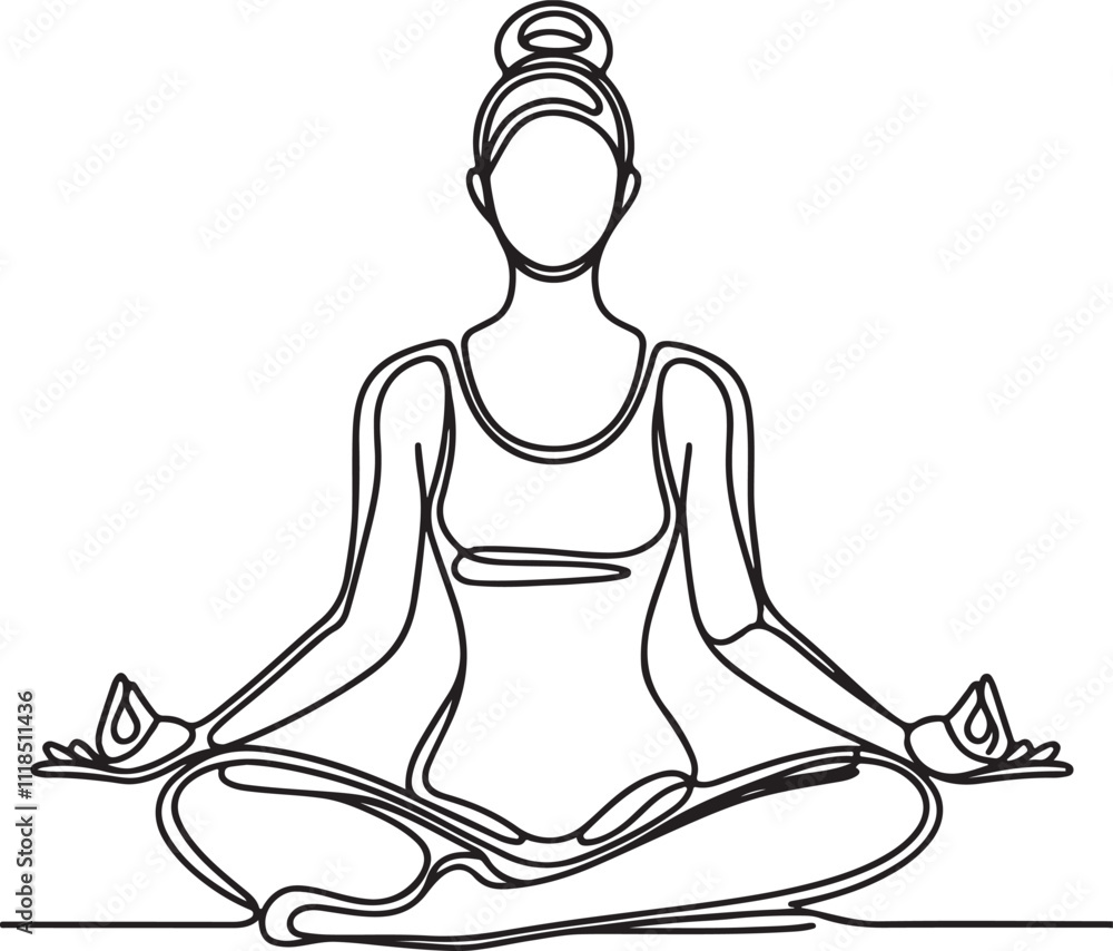 Minimalist Line Art of a Woman Meditating and Doing Yoga – Fitness and Wellness Illustration on White Background Minimalist Line Art of a Woman Meditating and Doing Yoga – Fitness and Wellness Illustration on White Background