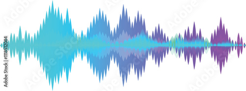 Colorful gradient sound waves are fluctuating, forming a music waveform, creating a visual representation of an audio signal, useful for digital music production and studio equalizer visualization