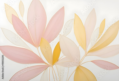 Tranquil Leaves: Pastel Elegance in Soft Hues ideal for interior design, meditation spaces, or as a relaxing and contemplative art piece.