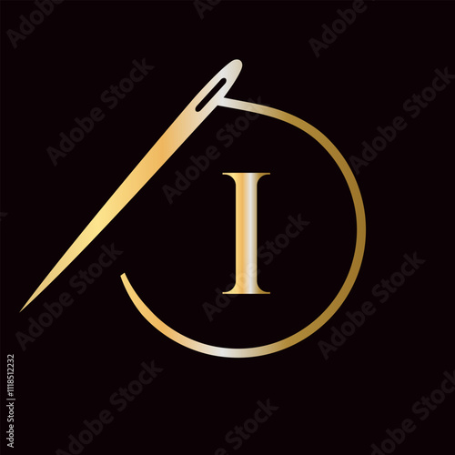 Letter I Tailor Logo, Needle and Thread Logotype for Garment, Embroider, Textile, Fashion, Cloth, Fabric Sign