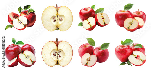 Pack Fresh apple sliced front view isolated against a transparent background for vibrant fruit promotion, health marketing, or culinary presentations set photo