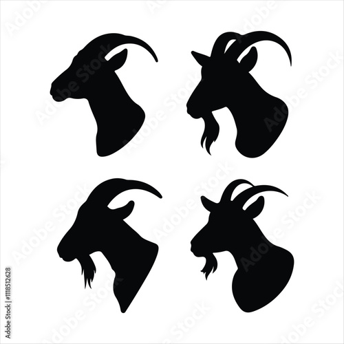 Goat head silhouette icon set. Goat head silhouette vector image logo design illustration. Goat Black icon.