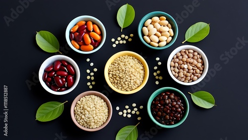 Collection of different legumes for black background photo