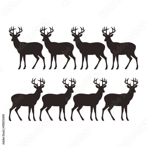 Deer silhouette icon set vector design image illustration. Deer Black Silhouette set. Deer Silhouette collection  set. 