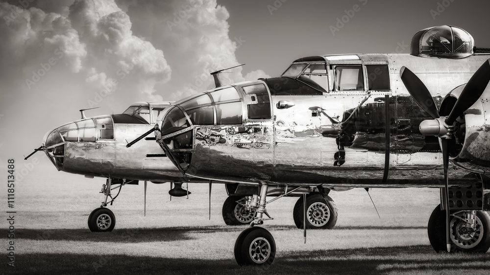 american bomber planes against a dramatic sky