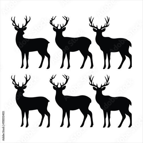 Deer silhouette icon set vector design image illustration. Deer Black Silhouette set. Deer Silhouette collection  set. 