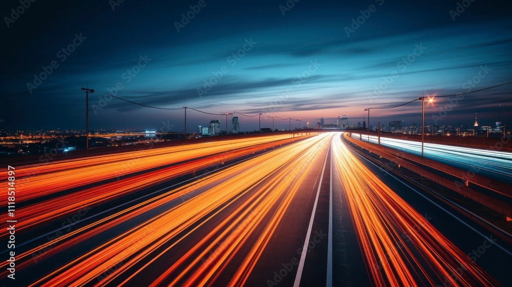 Obraz premium Car light trails on the road at night. Long exposure