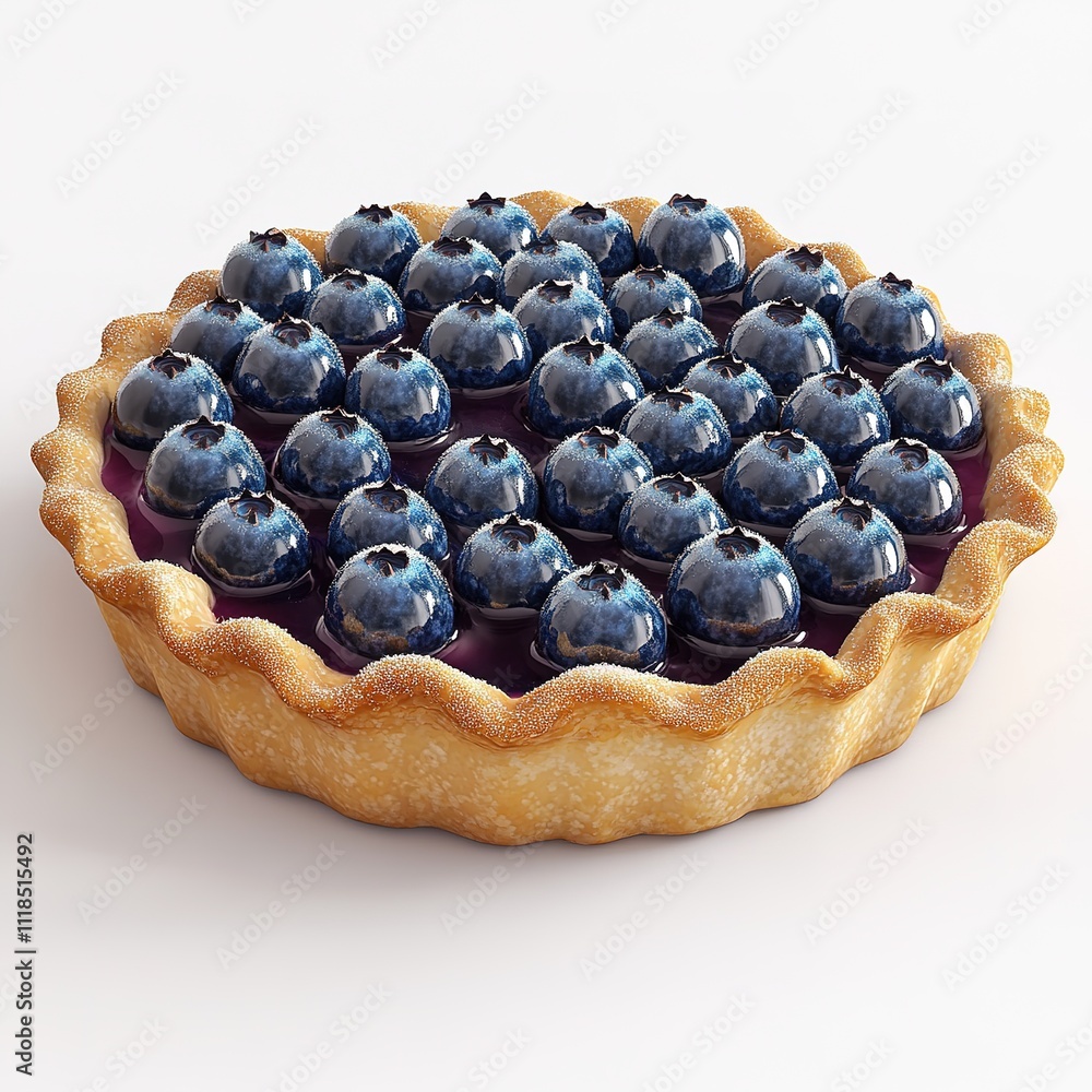 3d rendering of blueberry pie with shiny berries and sugar-dusted crust