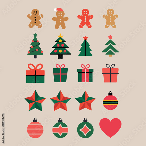 set of Christmas tree. set of Christmas gift icon image.