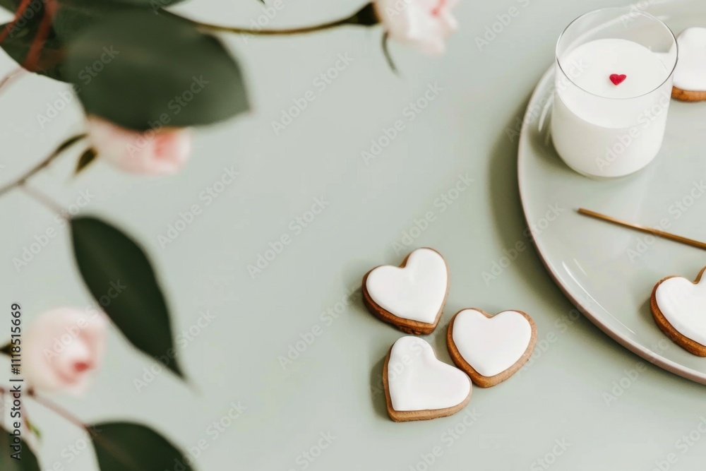 Background with heart-shaped cookies in pastel colors, arranged on a light background for Valentine's Day. Minimalist staging Background with heart-shaped cookies in pastel colors, arranged on a light background for Valentine's Day. Minimalist staging