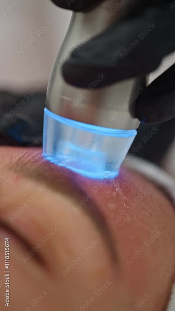 Close-up of hardware cleaning of facial skin in cosmetology. A cosmetologist performs a procedure for a patient, care for appearance and health. High quality 4k footage
