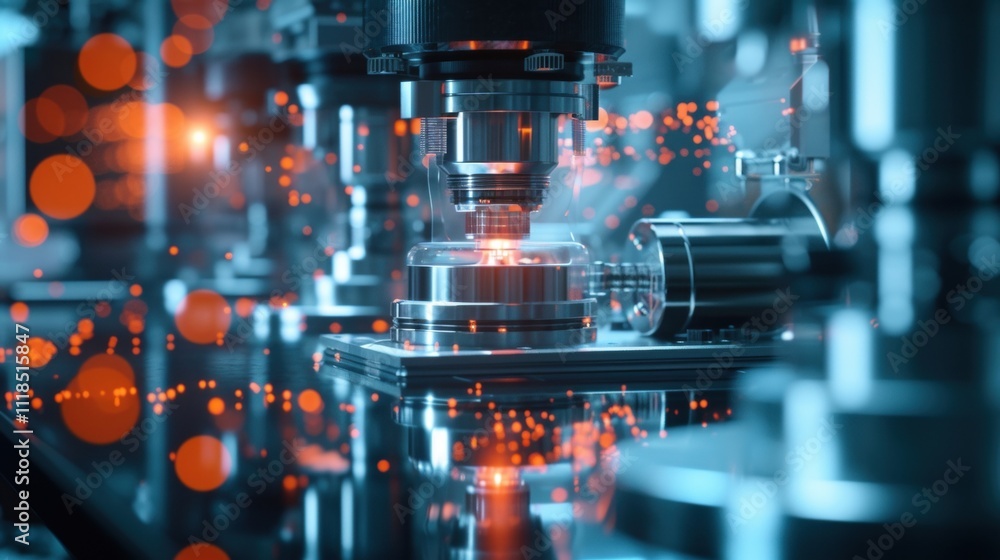 The focused lens captures a series of sensors and cameras highlighting the precise measurements and feedback used to create a virtual clone in digital twin technology. The focused lens captures a series of sensors and cameras highlighting the precise measurements and feedback used to create a virtual clone in digital twin technology.