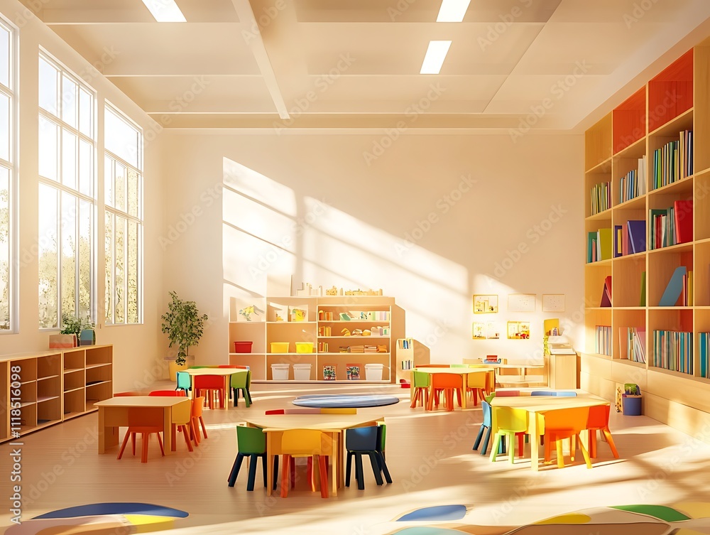 Vibrant Classroom Setting: A Burst of Color in a Bright Learning Space
