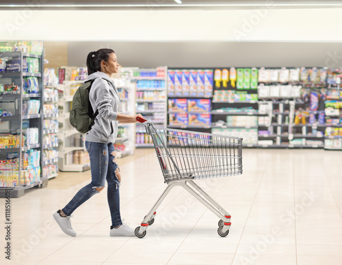 Female student at a supermarket photo