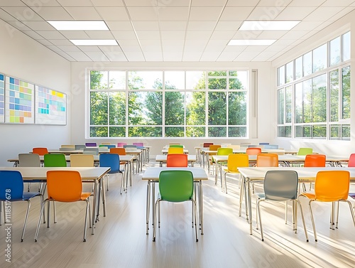 Vibrant Classroom Setting: A Burst of Color in a Bright Learning Space