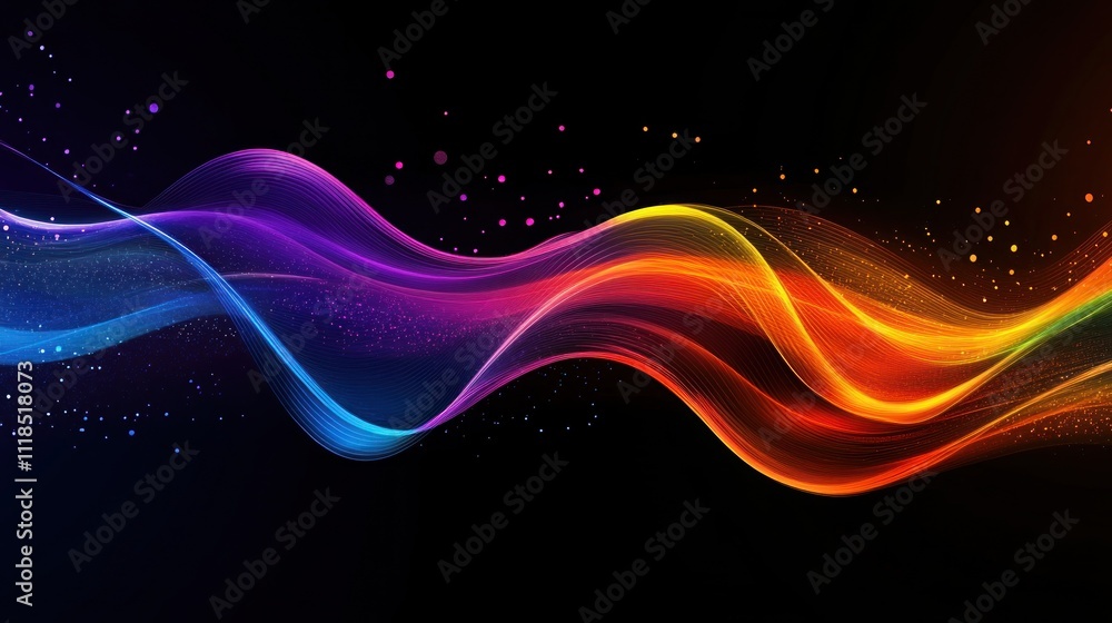 A vibrant wave of colorful light swirls against a dark background, creating a dynamic visual effect. A vibrant wave of colorful light swirls against a dark background, creating a dynamic visual effect.