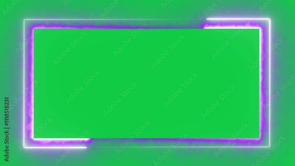 Violet effect neon glowing frame green screen background. repetitive motion animation and flashing. Violet effect neon glowing frame green screen background. repetitive motion animation and flashing.