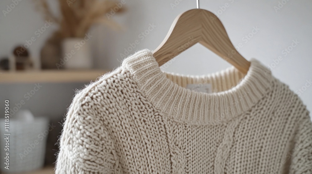 Cream Knitted Sweater on Wooden Hanger Cream Knitted Sweater on Wooden Hanger