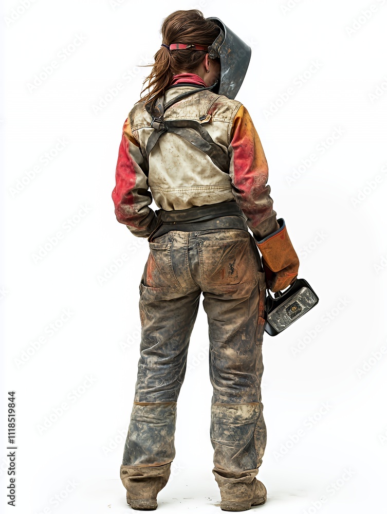 Skilled Welder Preparing for a Project in Work Gear, Showcasing Determination and Craftsmanship Skilled Welder Preparing for a Project in Work Gear, Showcasing Determination and Craftsmanship