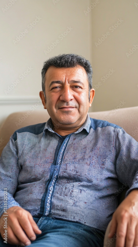 Portrait of smiling senior man relaxing on sofa at home Portrait of smiling senior man relaxing on sofa at home