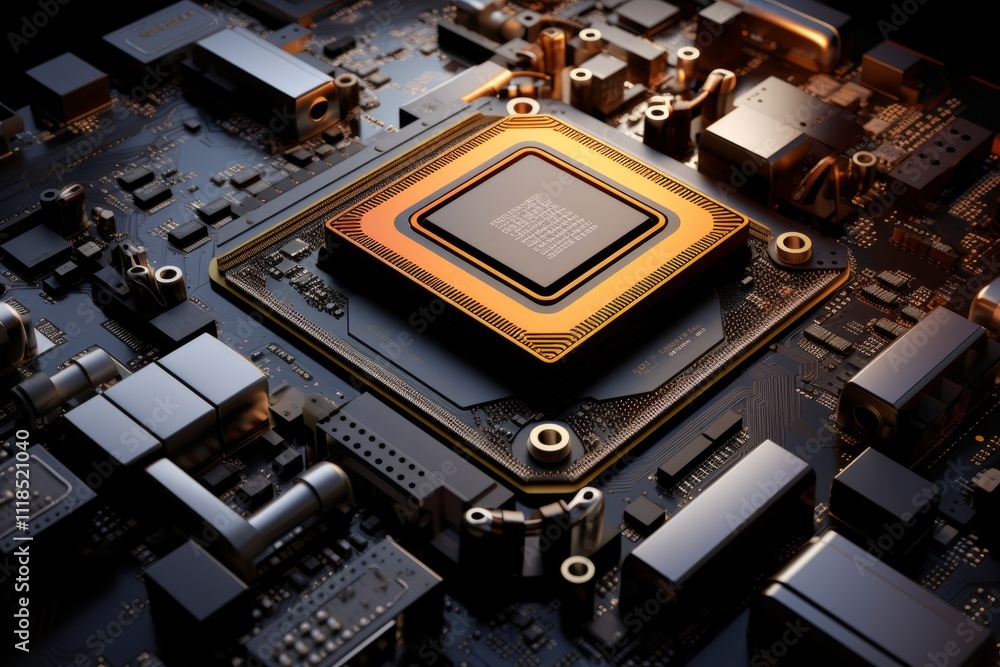 Fototapeta premium Close-up of a modern cpu, highlighting its complex circuitry and advanced technology