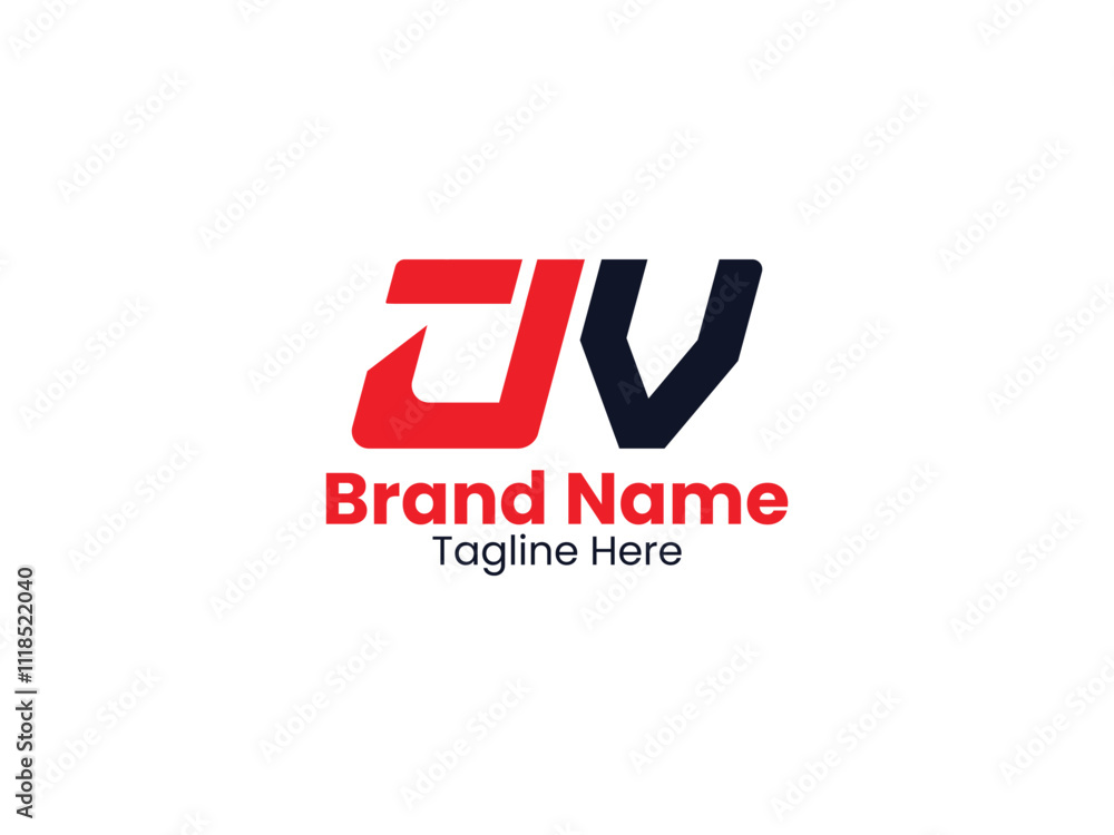 Obraz premium JV logo design monogram. JV vector logo template with red and black color. JV logo is Simple, Elegant, and Luxurious Logo. JV Pro Vector 