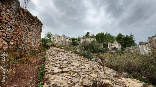 Ancient Greek village grey skies and overcast day